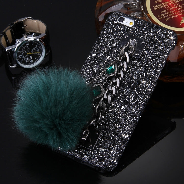 For iPhone 6 & 6s 3D Star Diamond Encrusted Hand Chain Furry Ball Plush Cloth Cover PC Protective Case