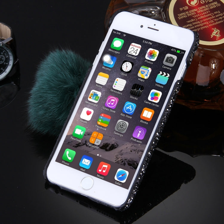 For iPhone 6 & 6s 3D Star Diamond Encrusted Hand Chain Furry Ball Plush Cloth Cover PC Protective Case