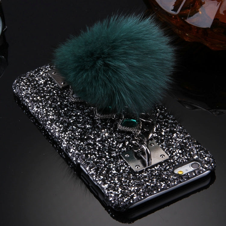 For iPhone 6 & 6s 3D Star Diamond Encrusted Hand Chain Furry Ball Plush Cloth Cover PC Protective Case