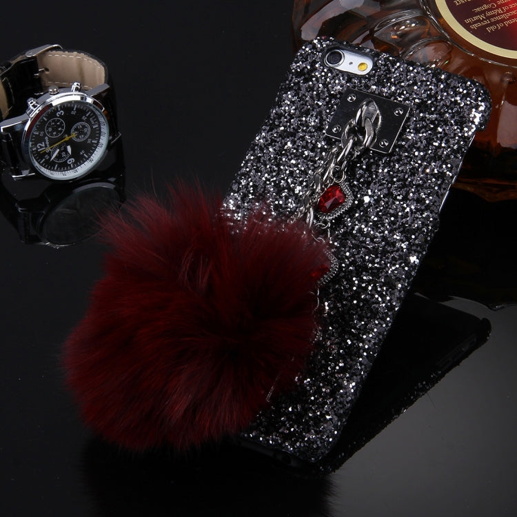 For iPhone 6 & 6s 3D Star Diamond Encrusted Hand Chain Furry Ball Plush Cloth Cover PC Protective Case
