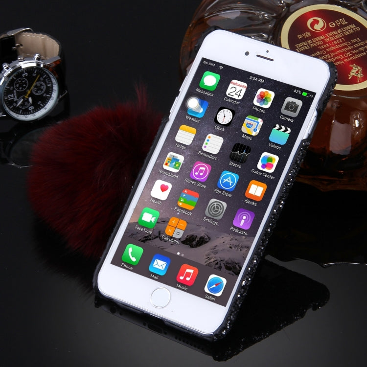 For iPhone 6 & 6s 3D Star Diamond Encrusted Hand Chain Furry Ball Plush Cloth Cover PC Protective Case