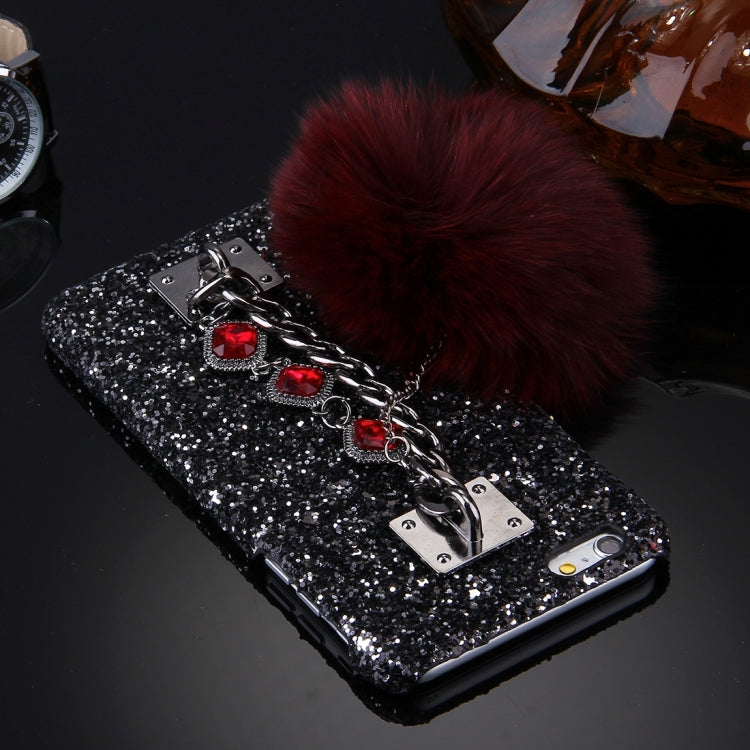 For iPhone 6 & 6s 3D Star Diamond Encrusted Hand Chain Furry Ball Plush Cloth Cover PC Protective Case