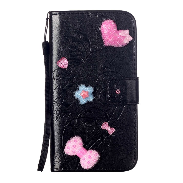 For iPhone 6 & 6s Heart Diamond Encrusted Flowers Embossing Horizontal Flip Leather Case with Holder & Card Slots & Wallet & Lanyard