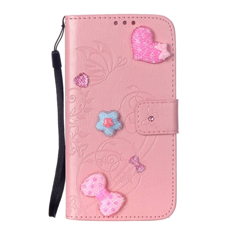For iPhone 6 & 6s Heart Diamond Encrusted Flowers Embossing Horizontal Flip Leather Case with Holder & Card Slots & Wallet & Lanyard