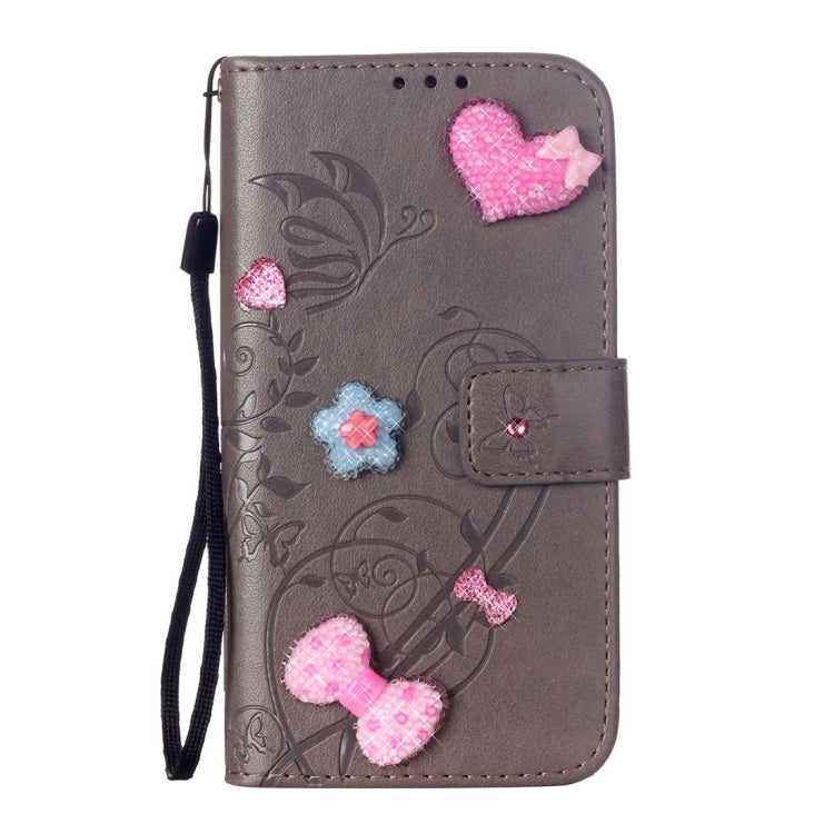 For iPhone 6 & 6s Heart Diamond Encrusted Flowers Embossing Horizontal Flip Leather Case with Holder & Card Slots & Wallet & Lanyard