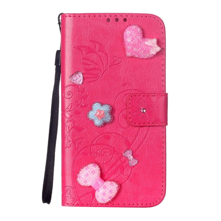 For iPhone 6 & 6s Heart Diamond Encrusted Flowers Embossing Horizontal Flip Leather Case with Holder & Card Slots & Wallet & Lanyard
