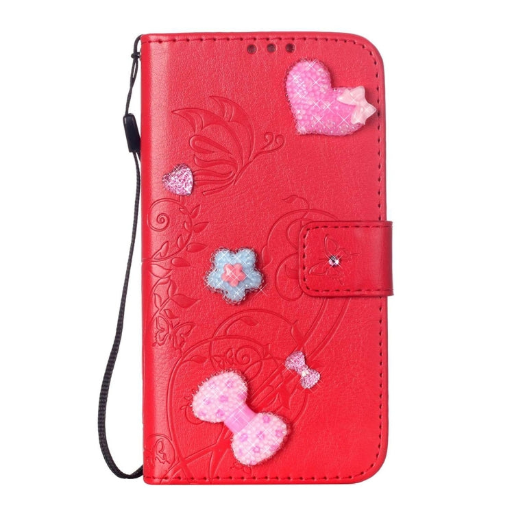 For iPhone 6 & 6s Heart Diamond Encrusted Flowers Embossing Horizontal Flip Leather Case with Holder & Card Slots & Wallet & Lanyard