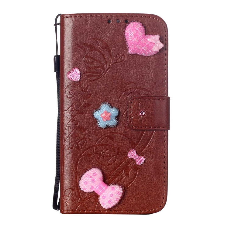 For iPhone 6 & 6s Heart Diamond Encrusted Flowers Embossing Horizontal Flip Leather Case with Holder & Card Slots & Wallet & Lanyard