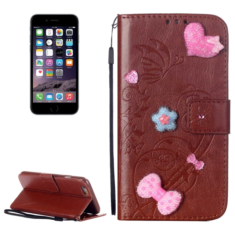 For iPhone 6 & 6s Heart Diamond Encrusted Flowers Embossing Horizontal Flip Leather Case with Holder & Card Slots & Wallet & Lanyard