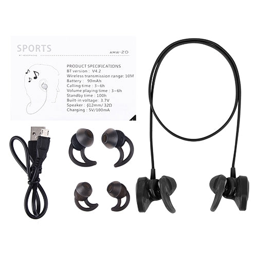 AMW-20 Stereo Wireless Sports Bluetooth 4.2 In-Ear Earphone Headphone With Mic, Effective Bluetooth Distance: 10m, For iPhone / iPad / iPod / PC and Other Bluetooth Devices