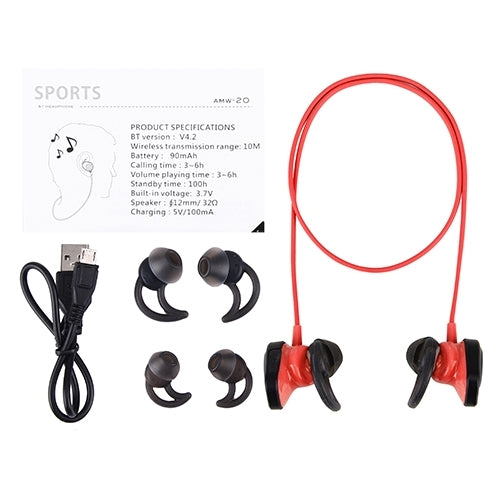 AMW-20 Stereo Wireless Sports Bluetooth 4.2 In-Ear Earphone Headphone With Mic, Effective Bluetooth Distance: 10m, For iPhone / iPad / iPod / PC and Other Bluetooth Devices