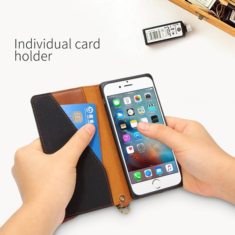 KALAIDENG FUNWEAR X Series for iPhone 6 & 6s Linen Leather + TPU Horizontal Flip Leather Case with Card Slots & Holder & Lanyard(Black)