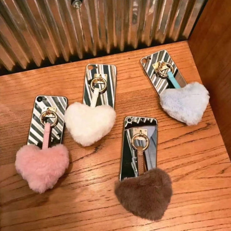 For iPhone 6 & 6s Electroplating Mirror TPU Protective Back Cover Case with Heart Shape Fur Ball Pandent