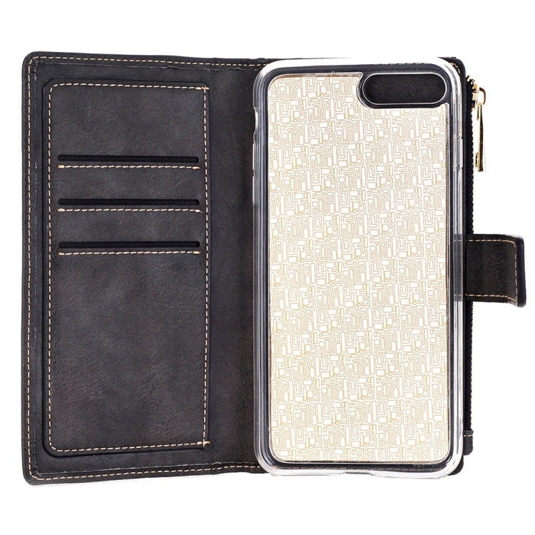 For iPhone 6 & 6s Retro Style Crazy Horse Texture Horizontal Flip Leather Case with Separable Back Cover & Zip Fastener & Card Slot & Wallet & Magnetic Buckle
