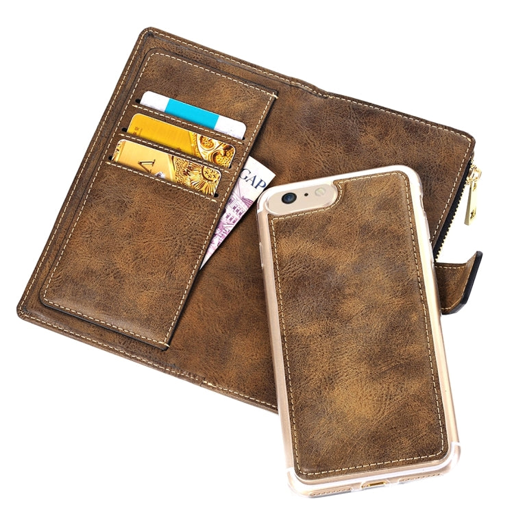 For iPhone 6 & 6s Retro Style Crazy Horse Texture Horizontal Flip Leather Case with Separable Back Cover & Zip Fastener & Card Slot & Wallet & Magnetic Buckle