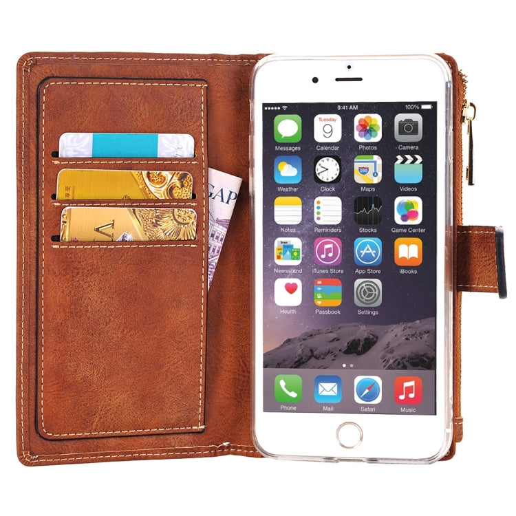 For iPhone 6 & 6s Retro Style Crazy Horse Texture Horizontal Flip Leather Case with Separable Back Cover & Zip Fastener & Card Slot & Wallet & Magnetic Buckle