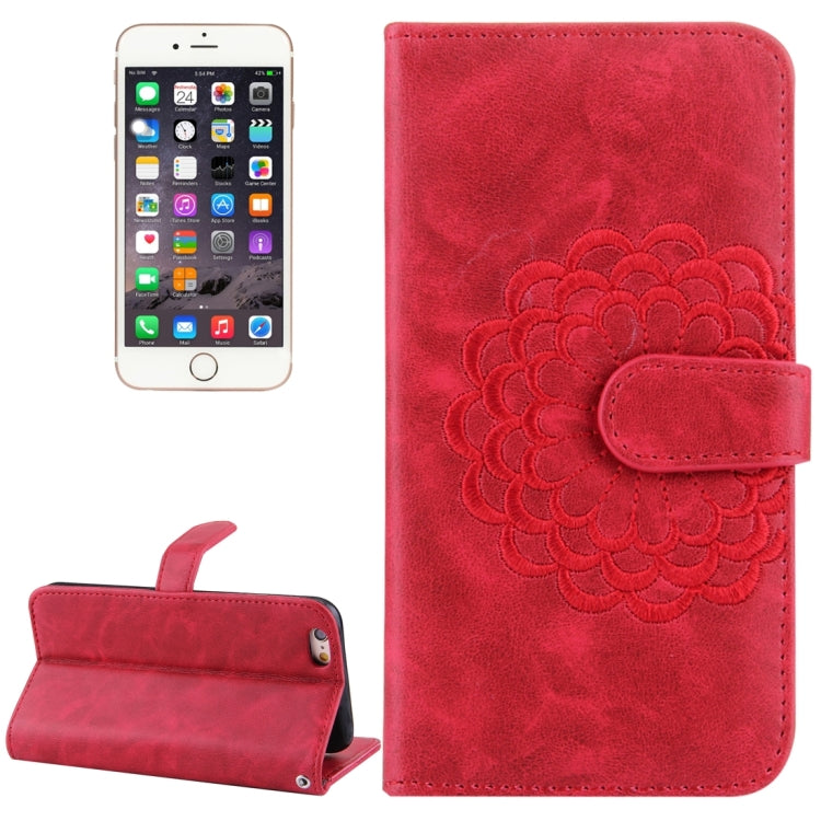 For iPhone 6 & 6s Embroidery Flower Pattern Horizontal Flip Leather Case with Holder & Card Slots & Wallet & Photo Frame