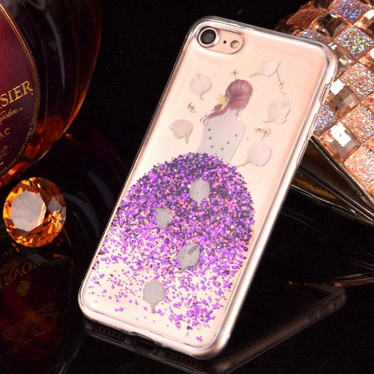 For iPhone 6 & 6s Epoxy Dripping Pressed Real Dried Falling Flowers Glitter Powder Girl Soft TPU Protective Case Back Cover