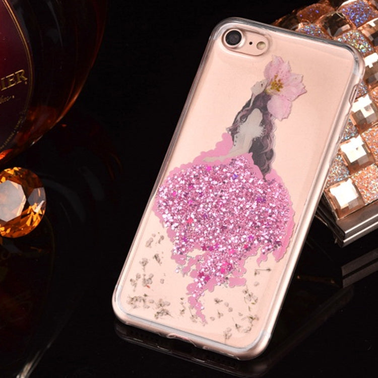 For iPhone 6 & 6s Epoxy Dripping Pressed Real Dried Flower Glitter Powder Mermaid Soft TPU Protective Case Back Cover