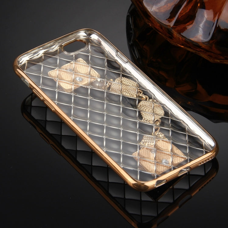 For iPhone 6 & 6s Grid Texture Diamond Encrusted Hand Chain Electroplating Frame TPU Protective Case(Gold)