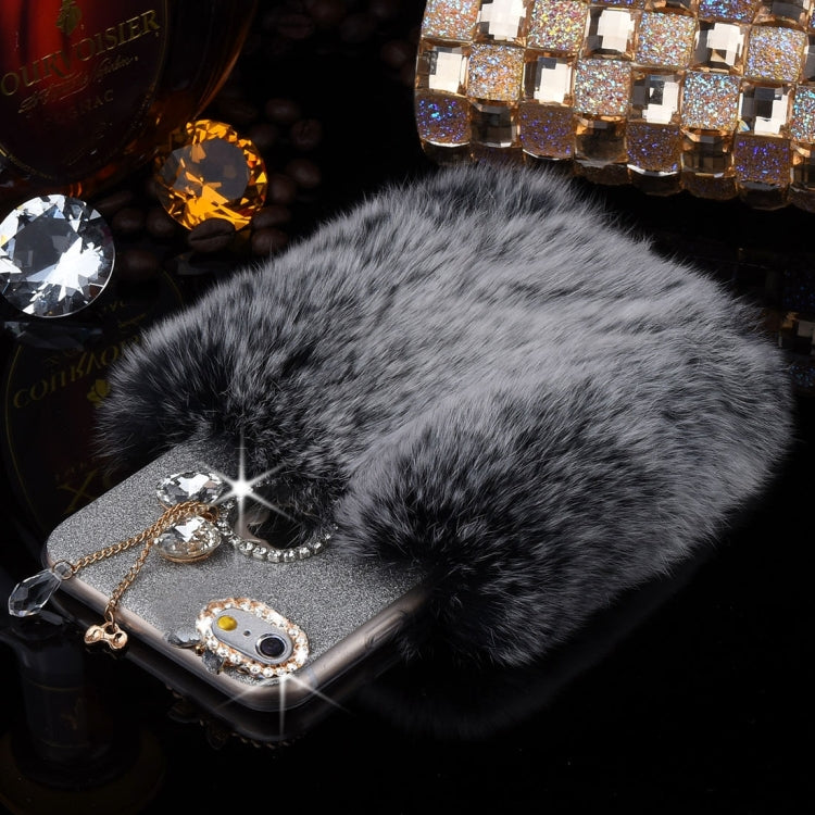For iPhone 6 & 6s Genuine Rabbit Hair Diamond Encrusted Flash Powder Soft TPU Protective Case