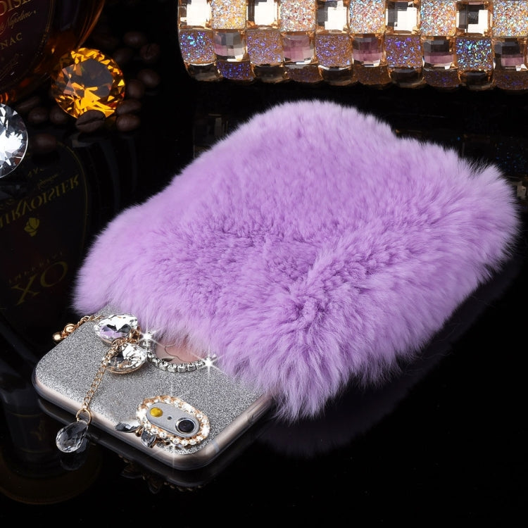For iPhone 6 & 6s Genuine Rabbit Hair Diamond Encrusted Flash Powder Soft TPU Protective Case