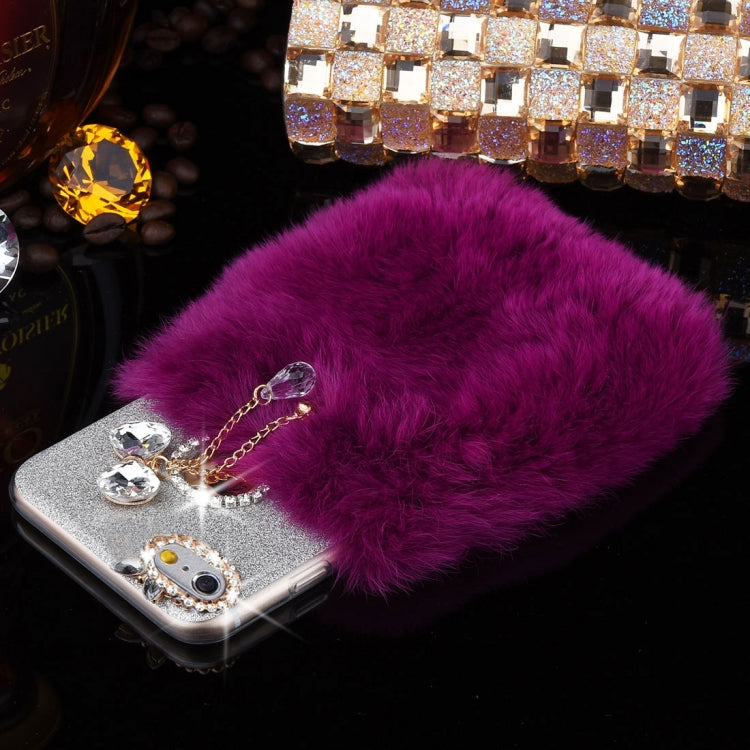 For iPhone 6 & 6s Genuine Rabbit Hair Diamond Encrusted Flash Powder Soft TPU Protective Case