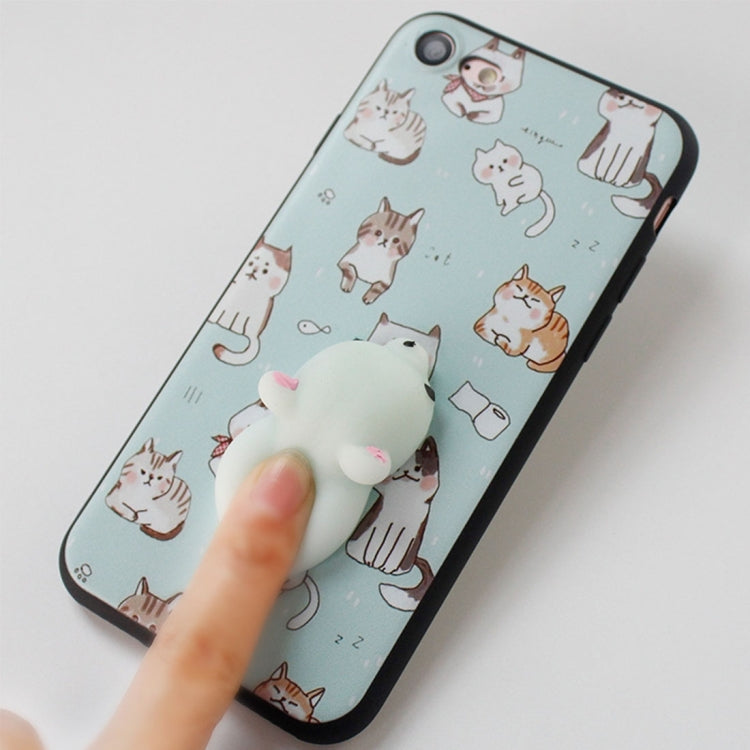 For iPhone 6 & 6s Light Blue Background 3D Lovely Cat Cartoon Pattern Squeeze Relief IMD Workmanship Squishy Protective Back Cover Case