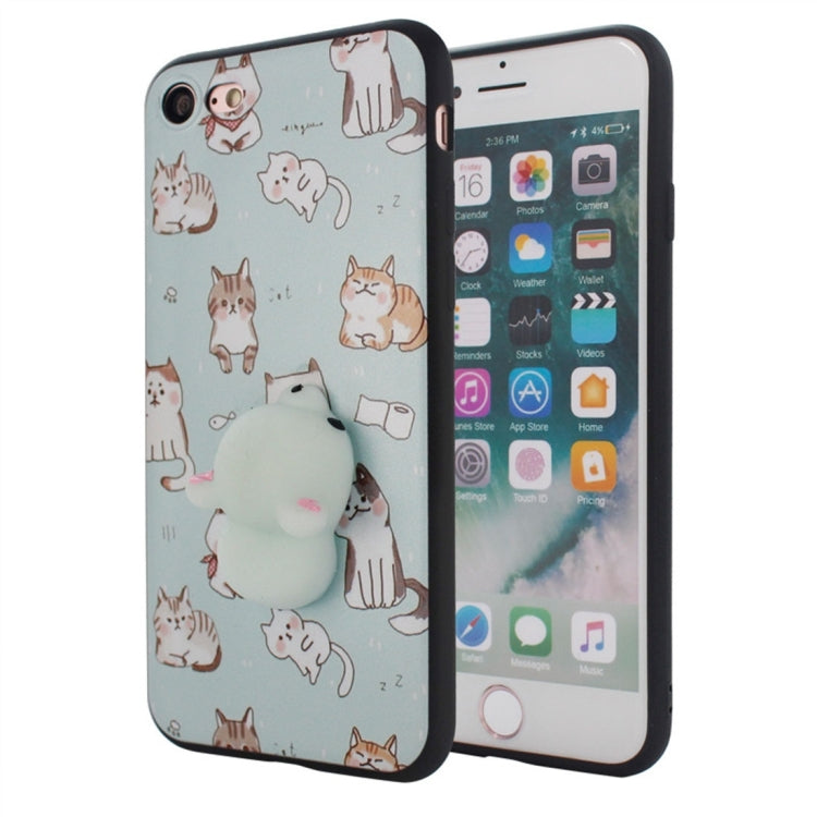 For iPhone 6 & 6s Light Blue Background 3D Lovely Cat Cartoon Pattern Squeeze Relief IMD Workmanship Squishy Protective Back Cover Case