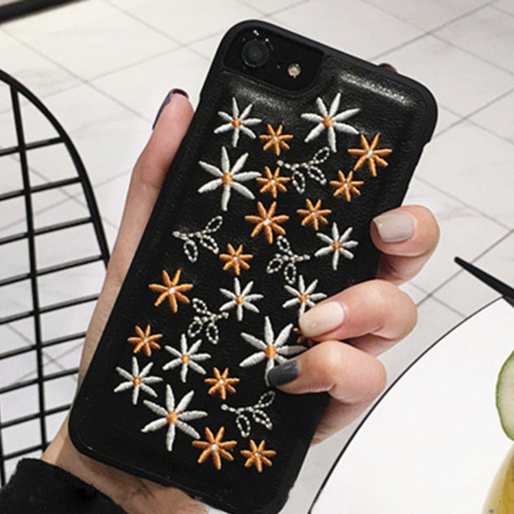 For iPhone 6 & 6s Embroidery Stars and Flowers Pattern Protective Back Cover Case(Black)