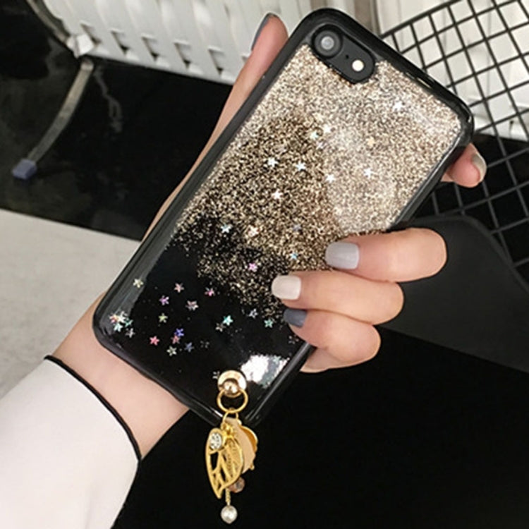 For iPhone 6 & 6s Gold Glitter Powder Full Coverage Protective Back Cover Soft Case with Leaves Pendant