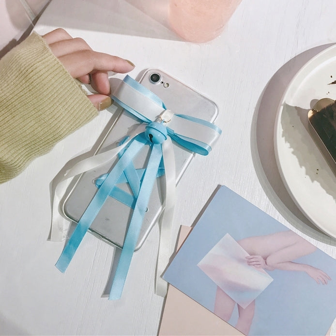 For iPhone 6 & 6s Cute Bell and Bowknot Ribbon Transparent Protective Back Cover Case (Blue)