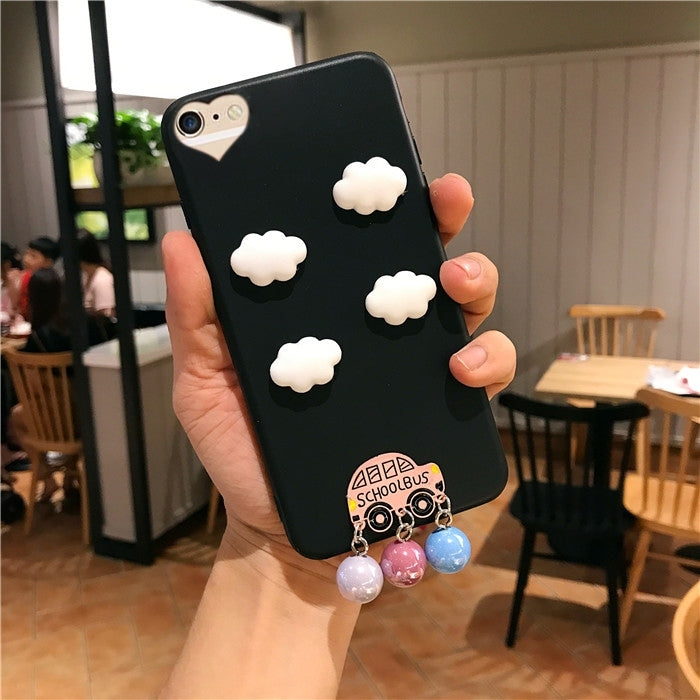 For iPhone 6 & 6s Clouds and Small Bus Pattern Protective Back Cover Case with Pendant