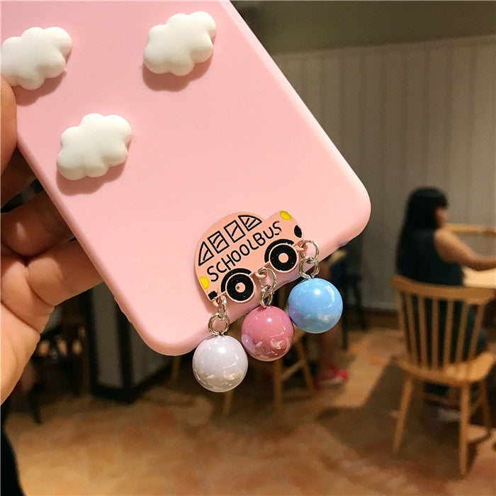 For iPhone 6 & 6s Clouds and Small Bus Pattern Protective Back Cover Case with Pendant