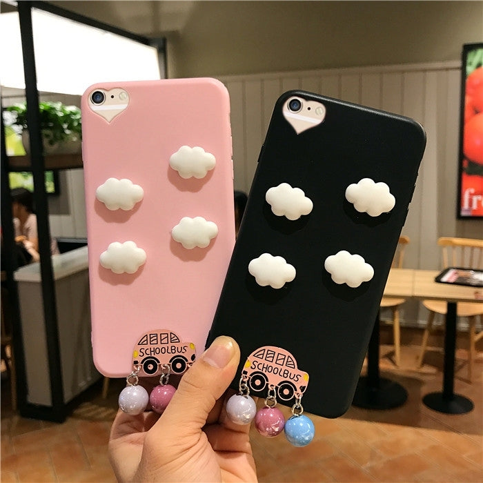 For iPhone 6 & 6s Clouds and Small Bus Pattern Protective Back Cover Case with Pendant