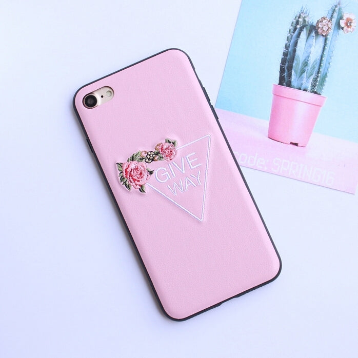 For iPhone 6 & 6s Embroidery Flower Pattern PU + TPU + PC Material Protective Back Cover Case (Pink)