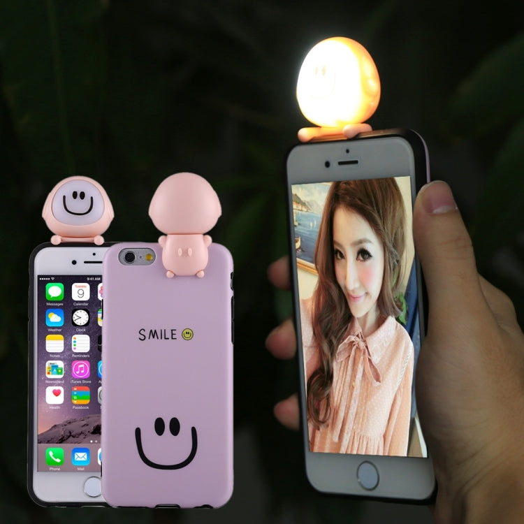For iPhone 6 & 6s Cute 3D Dolls Smiling Face Pattern Self-timer Fill Light IMD Protective Back Cover Case with 27cm USB Cable (Purple)
