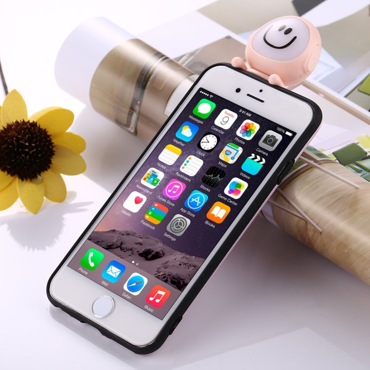 For iPhone 6 & 6s Cute 3D Dolls Smiling Face Pattern Self-timer Fill Light IMD Protective Back Cover Case with 27cm USB Cable (Purple)