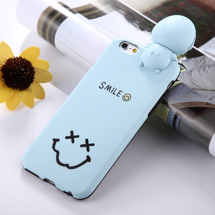 For iPhone 6 & 6s Cute 3D Dolls Smiling Face Pattern Self-timer Fill Light IMD Protective Back Cover Case with 27cm USB Cable(Blue)