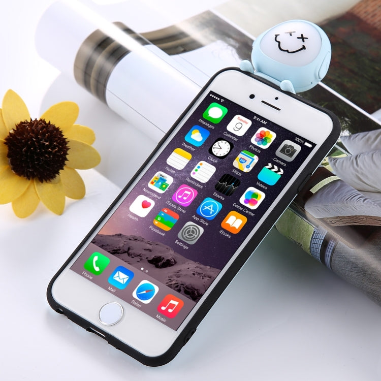 For iPhone 6 & 6s Cute 3D Dolls Smiling Face Pattern Self-timer Fill Light IMD Protective Back Cover Case with 27cm USB Cable(Blue)