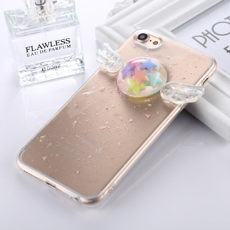 For iPhone 6 & 6s Angel Wing Macaroon Stars Glitter Transparent TPU Protective Back Cover Case (Transparent)