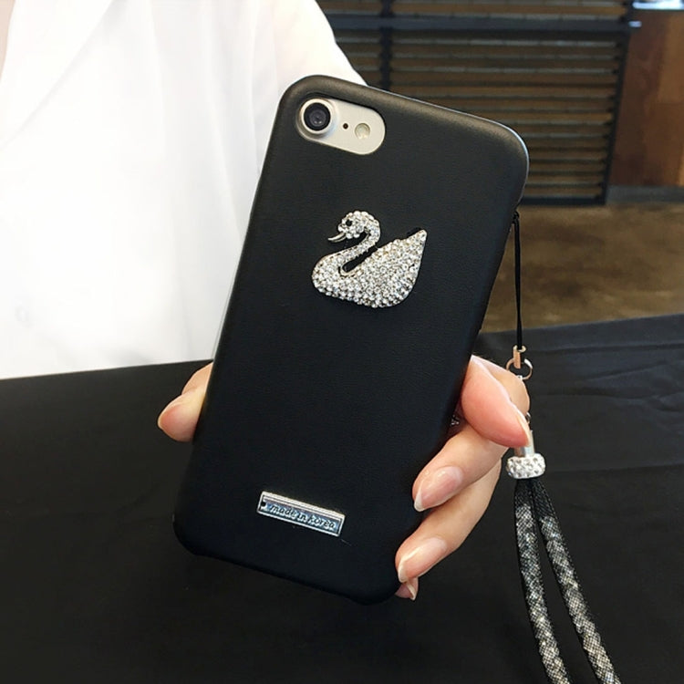 For iPhone 6 & 6s Trendy Style Diamond Swan Pattern Shockproof Protective Back Cover Case with Lanyard