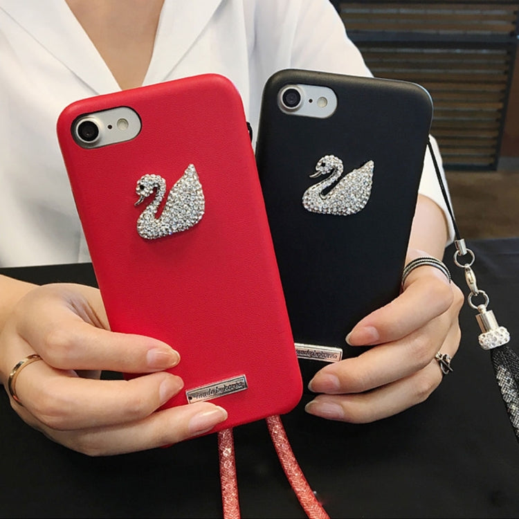 For iPhone 6 & 6s Trendy Style Diamond Swan Pattern Shockproof Protective Back Cover Case with Lanyard