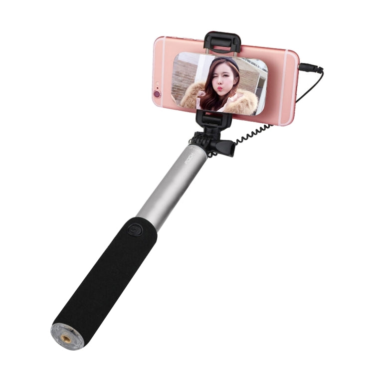 ROCK Portable Wire Controlled Monopod Folding Extendable Handheld Holder Selfie Stick with Dressing Mirror for iOS & Android Phone, Folded Length: 24.5cm, Max Extension Length: 90.0cm
