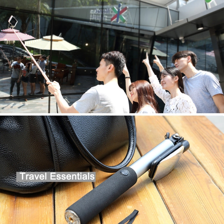 ROCK Portable Wire Controlled Monopod Folding Extendable Handheld Holder Selfie Stick with Dressing Mirror for iOS & Android Phone, Folded Length: 24.5cm, Max Extension Length: 90.0cm