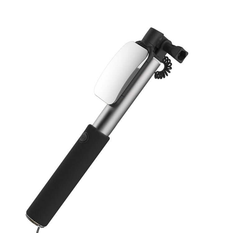 ROCK Portable Wire Controlled Monopod Folding Extendable Handheld Holder Selfie Stick with Dressing Mirror for iOS & Android Phone, Folded Length: 24.5cm, Max Extension Length: 90.0cm