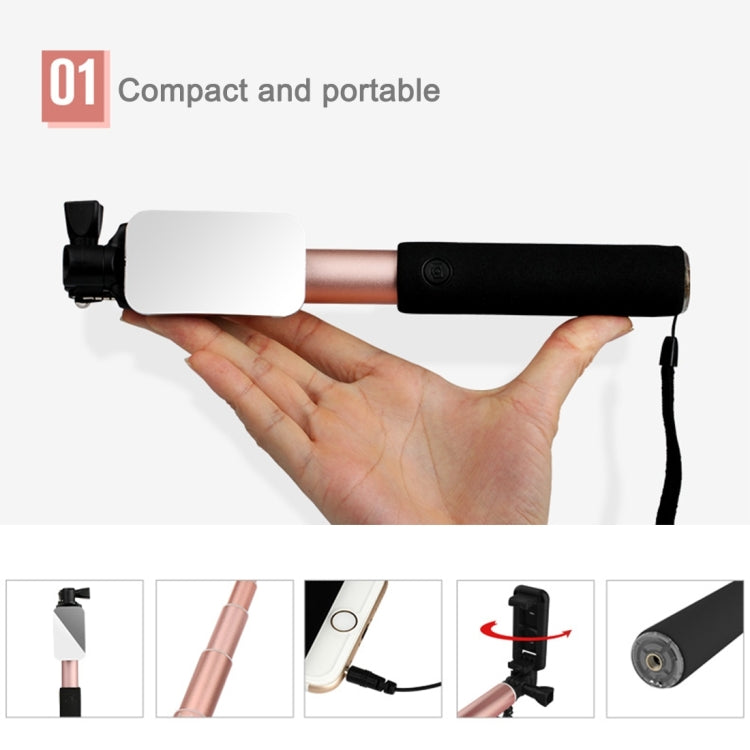 ROCK Portable Wire Controlled Monopod Folding Extendable Handheld Holder Selfie Stick with Dressing Mirror for iOS & Android Phone, Folded Length: 24.5cm, Max Extension Length: 90.0cm