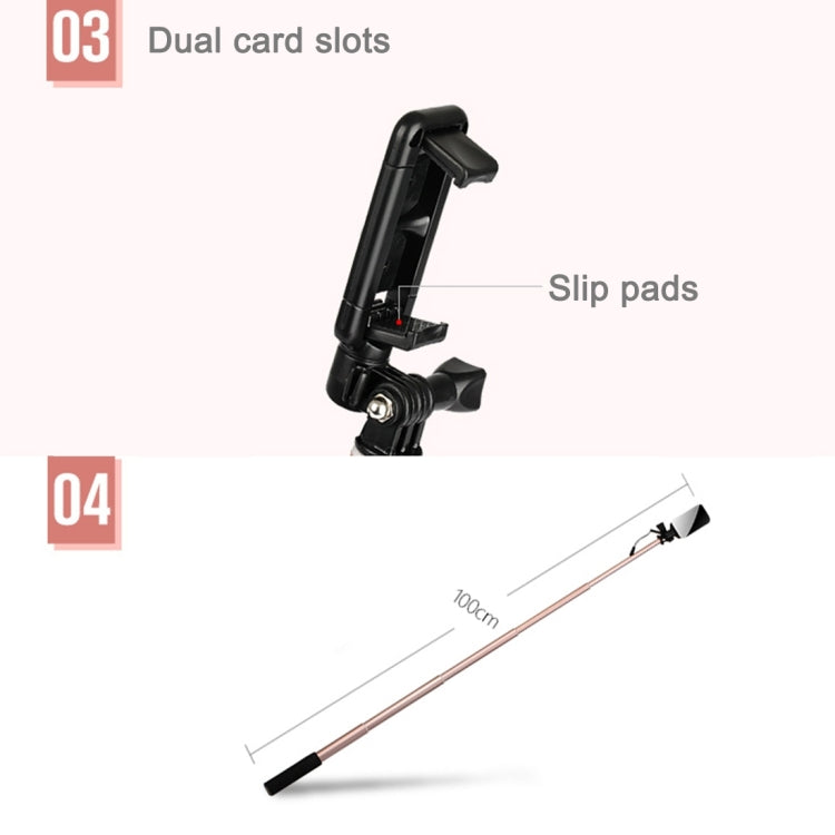 ROCK Portable Wire Controlled Monopod Folding Extendable Handheld Holder Selfie Stick with Dressing Mirror for iOS & Android Phone, Folded Length: 24.5cm, Max Extension Length: 90.0cm