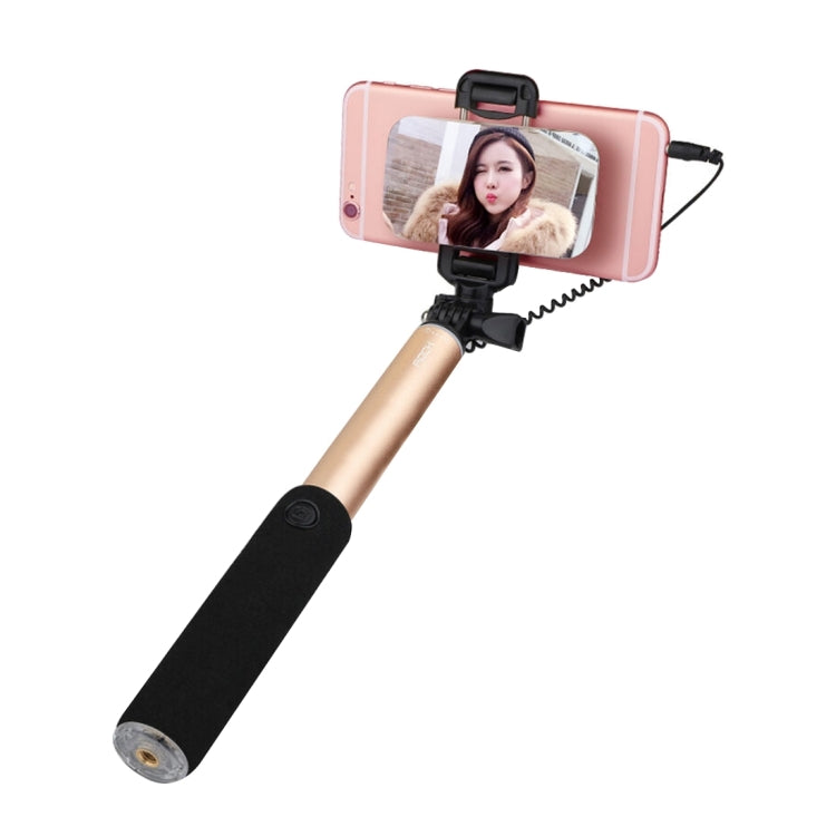 ROCK Portable Wire Controlled Monopod Folding Extendable Handheld Holder Selfie Stick with Dressing Mirror for iOS & Android Phone, Folded Length: 24.5cm, Max Extension Length: 90.0cm