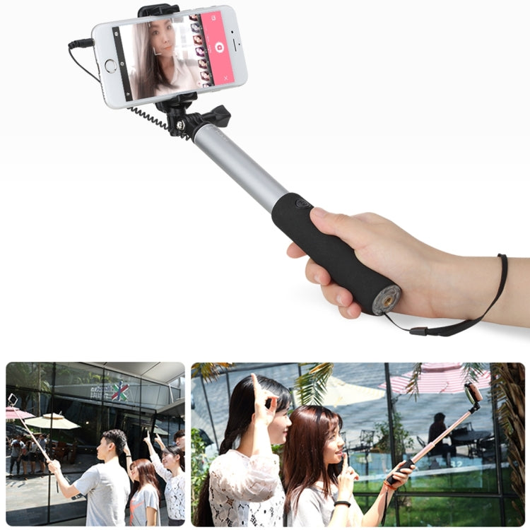 ROCK Portable Wire Controlled Monopod Folding Extendable Handheld Holder Selfie Stick with Dressing Mirror for iOS & Android Phone, Folded Length: 24.5cm, Max Extension Length: 90.0cm